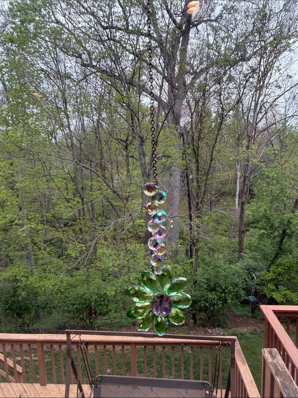 Green Crystal Flower Window Crystal Suncatcher with Faceted Beads